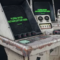 Vintage Entertainment Appliances On Worn Stands With Control Panels And Screens