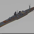 Detailed Warship Model with Turrets Antennas Gray Hull and Red Deck as Waterborne Transport