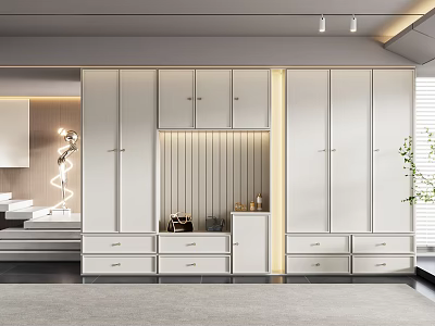 Sleek Modern Shoe Cabinet With White Finish Multiple Drawers And Storage Space In Entryway 3d model