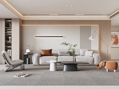 Modern living room sofa background wall sofa coffee table combination leisure chair without main lamp 3d model