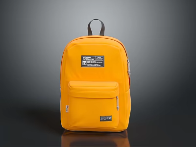 Yellow Backpack Featuring Black Handle Front Pocket and Label Daily Life Item 3d model