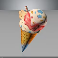 Colorful Ice Cream Cone With Pink And White Scoops Blue Star Sprinkles And Butterfly Wings