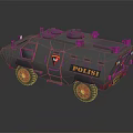 Armored Military Vehicle With Black Exterior Red Wheels POLISI Logo And Roof Equipment