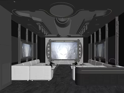 KTV Lounge Interior Design With Large Screen And White Sofa Seating 3d model