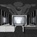 KTV Lounge Interior Design With Large Screen And White Sofa Seating 3d model