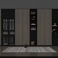 Modern Light Wood And Gray Wardrobe With Hanging Clothes Drawers And Open Shelves Lighting