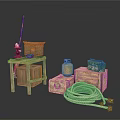 Traditional Household Items With Wooden Table Ceramic Containers Vintage Boxes And Coiled Rope