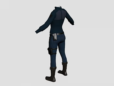 Back View Of Model Standing In Dark Blue Uniform With Black Boots And Utility Belt 3d model