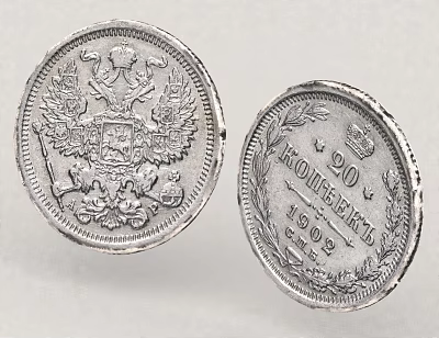 Vintage Silver Collectible Coins as Living Room Decor Items with 1902 Inscription and Emblem Design 3d model
