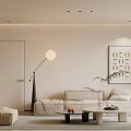 Minimalist Living Room Interior With Beige Sofa Floor Lamp And Decorative Painting