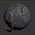 Metallic Hand Grenade With Wooden Handle And Lit Fuse Textured Surface