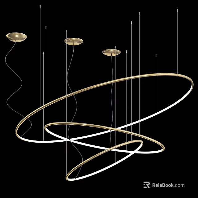 Elegant Golden Circular Hanging Chandelier Design For Modern Interior Lighting Decor 3d model 