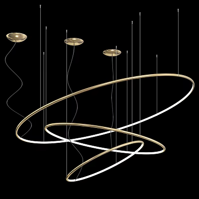 Elegant Golden Circular Hanging Chandelier Design For Modern Interior Lighting Decor 3d model