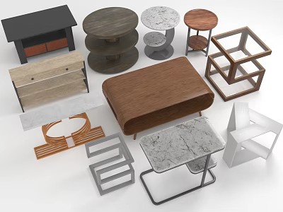 Various Modern Furniture Collection With Wooden Marble And Metal Tables Chairs Shelves 3d model