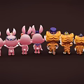 Cute Cartoon Tigers And Rabbits Characters Wearing Star Decorated Hats And Costumes