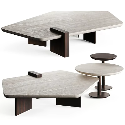 Sleek Modern Coffee Table With Unique Wooden Base And Smooth Marble Top Design 3d model