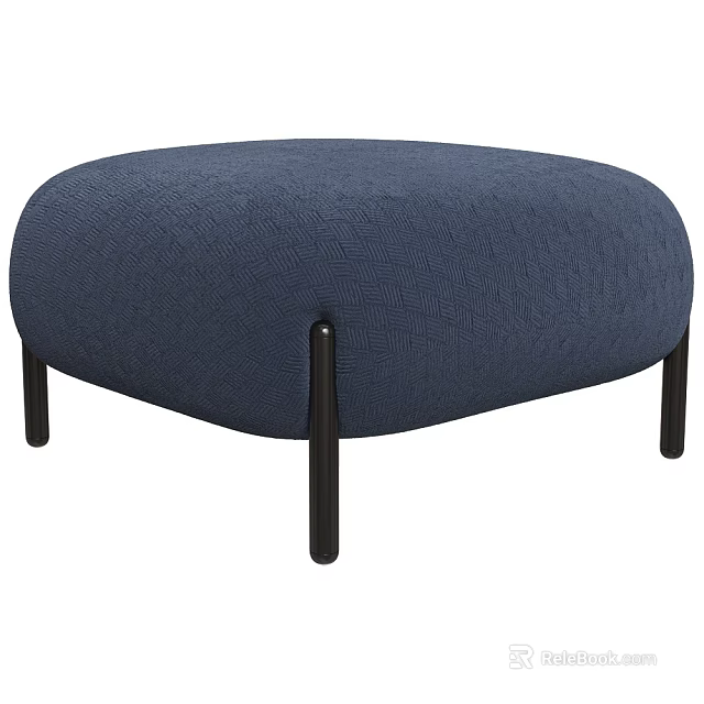 Modern Round Dark Blue Fabric Stool With Black Thin Legs 3d model