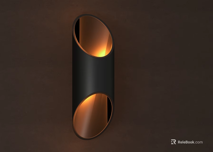 Modern Black Cylindrical Wall Sconce With Double Warm Light Openings On Dark Wall 3d model 