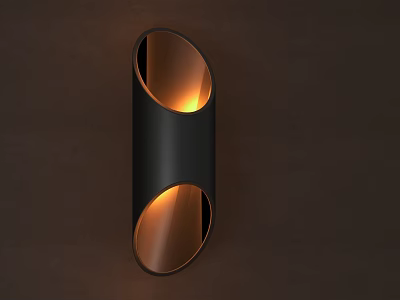 Modern Black Cylindrical Wall Sconce With Double Warm Light Openings On Dark Wall 3d model