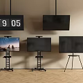 Five TVs Including Wall Mounted And Stand Units Display Time Scenery And Black Screens