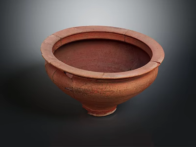 Cracked Terracotta Bowl With Wide Rim And Round Base Vintage Surface Details 3d model