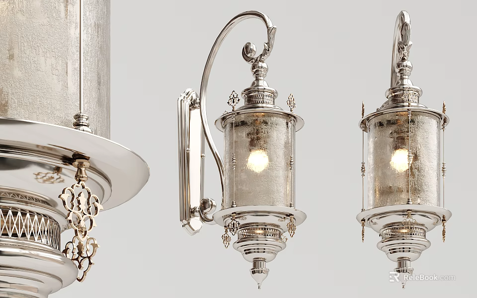 Vintage Classic Wall Sconce Design With Metal Frame And Transparent Glass Shade 3d model 