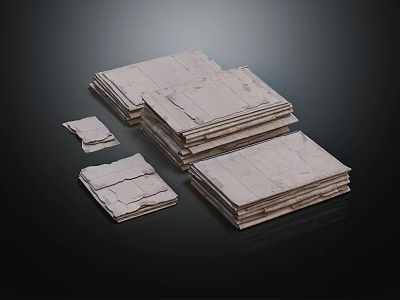 Stacked Papers Of Various Sizes With Textured Surfaces On Black Background 3d model