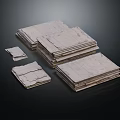 Stacked Papers Of Various Sizes With Textured Surfaces On Black Background