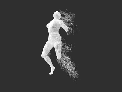 White Particle Formed Game Movie Character Jumping Silhouette on Black Background 3d model