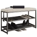 Modern Metal Frame Shoe Cabinet With Padded Bench And Multiple Shelves For Entryway