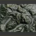 3D Mountain Terrain Model With Green Vegetation Snowy Peaks And Lakes