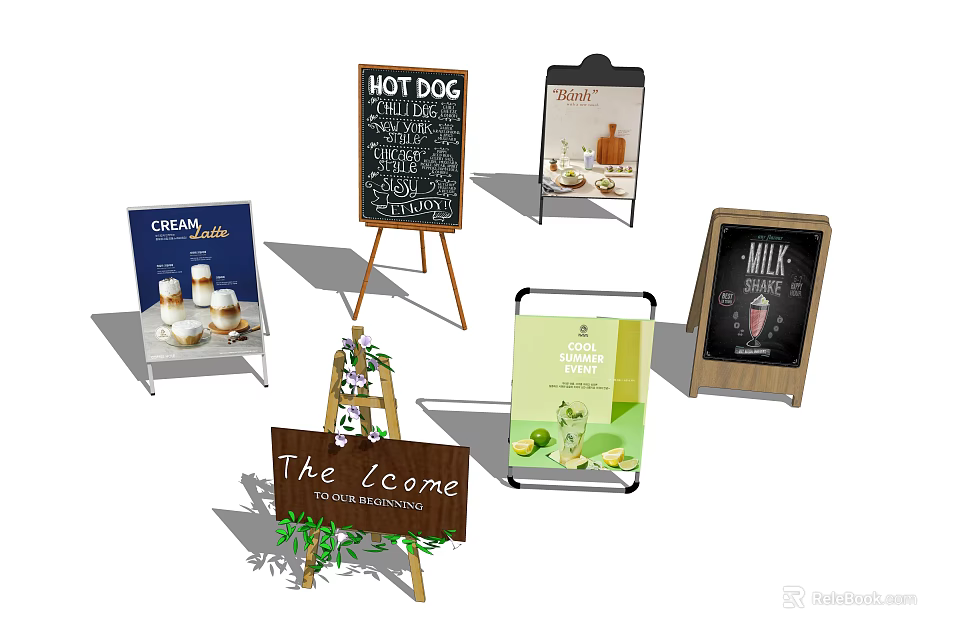 Various Design Promotional Billboards With Wooden Chalkboard Stand For Food Ads And Cafe Signs 3d model 