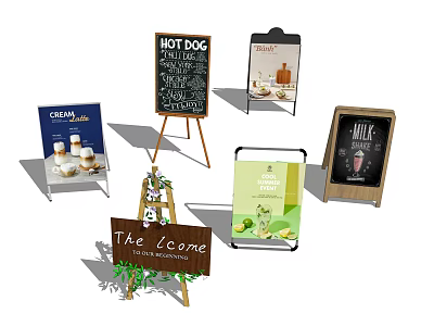 Various Design Promotional Billboards With Wooden Chalkboard Stand For Food Ads And Cafe Signs 3d model