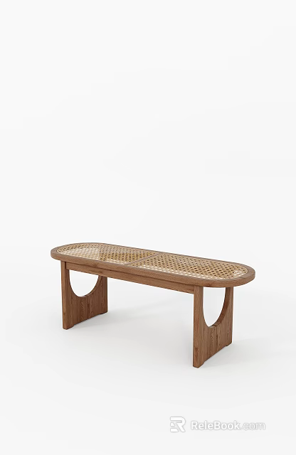 Modern Wooden Bench With Woven Texture Oval Seat And Curved Legs Design 3d model 