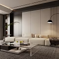 Modern Living Room Interior With White Sofa Black Armchair Coffee Table And Floor Lamp