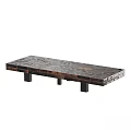 Modern Dining Table With Patchwork Textured Surface And Black Metal Legs