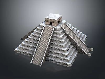 Cartoon Scene With Ancient Stone Pyramid Featuring Stepped Structure And Colorful Details 3d model