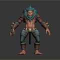 Game Movie Fantasy Character With Green Blue Hair Spiked Arm Bands And Battle Axe