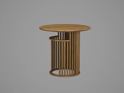 Modern Round Wooden Side Table With Circular Top And Vertical Slat Base 3d model