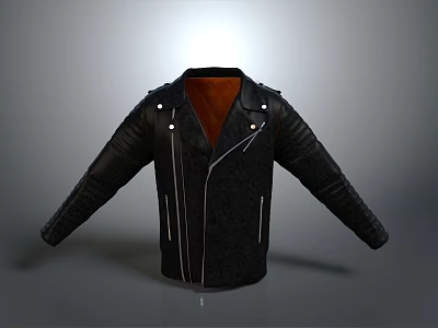 Black Leather Jacket With Lapel Collar Zippers And Motorcycle Style Design 3d model