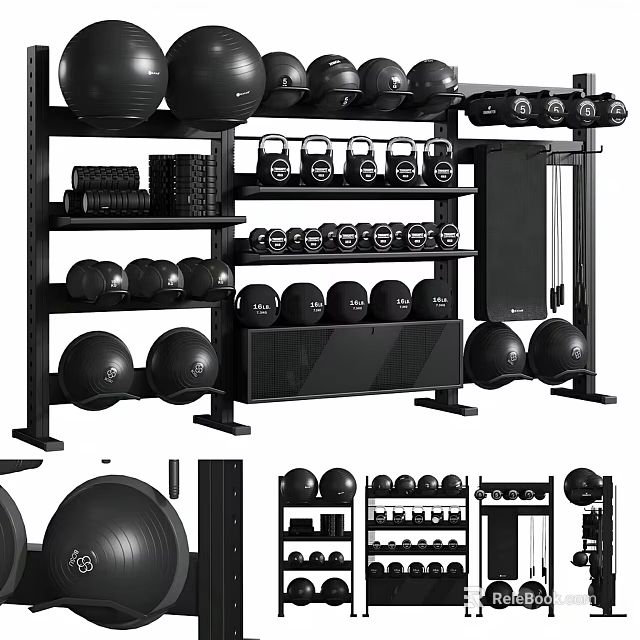 Sturdy Gym Storage Rack Organizing Dumbbells Medicine Balls And Weight Plates 3d model 