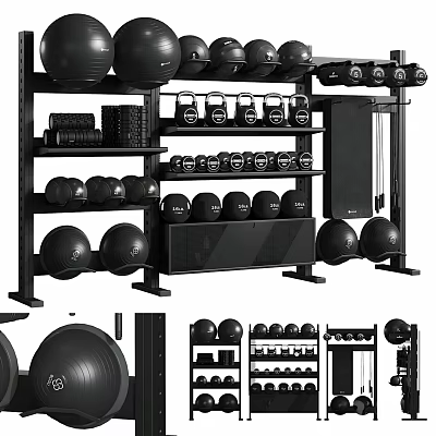 Sturdy Gym Storage Rack Organizing Dumbbells Medicine Balls And Weight Plates 3d model