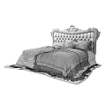 Luxurious Ornate Double Bed With Tufted Headboard Colorful Pillows Fringed Blanket And Golden Carved Details