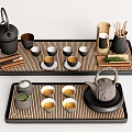 Modern Bamboo Tea Set with Ceramic Teapot Teacups Serving Tray and Tea Accessories