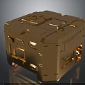 Golden Electronic Device Cube Structure With Detailed Metallic Casing And Internal Components 3d model