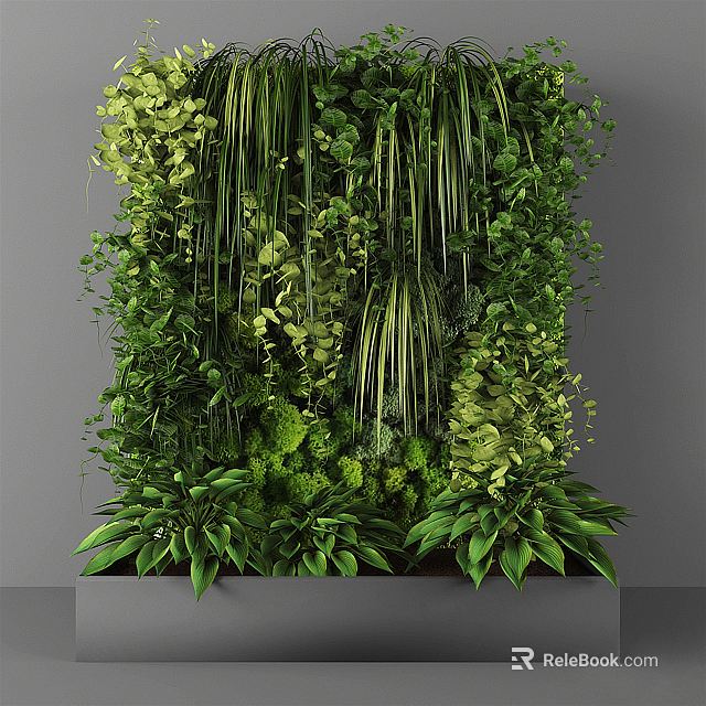Vertical Living Plant Wall with Lush Green Foliage and Diverse Plant Species 3d model 