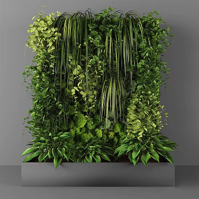 Vertical Living Plant Wall with Lush Green Foliage and Diverse Plant Species 3d model