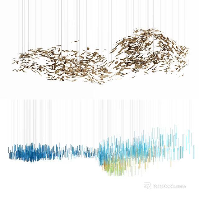 Unique Shaped Chandelier For Modern Interior With Artistic Hanging Design And Metallic Elements 3d model