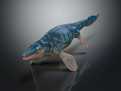 Mosasaurus Blue Green Striped Aquatic Animal With Flippers Long Snout And Sharp Teeth 3D Rendering 3d model