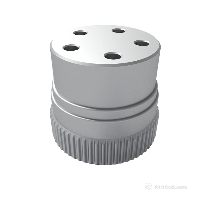 Silver Cylindrical Metal Component Featuring Top Holes And Bottom Gear Design 3d model 